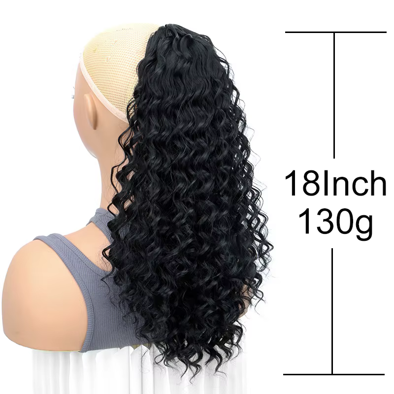 WIGSIN 18 pouces synthétique crépus bouclés queue de cheval cheveux courts moelleux bouclés cordon p