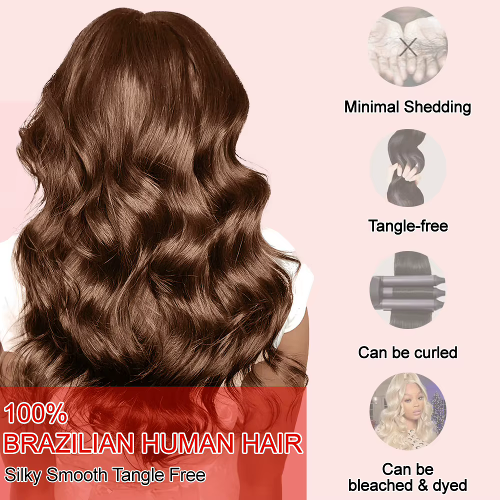 Tissage en lot brésilien 100% naturel Body Wave, couleur chocolat, brun miel, non traité, lots de 1/