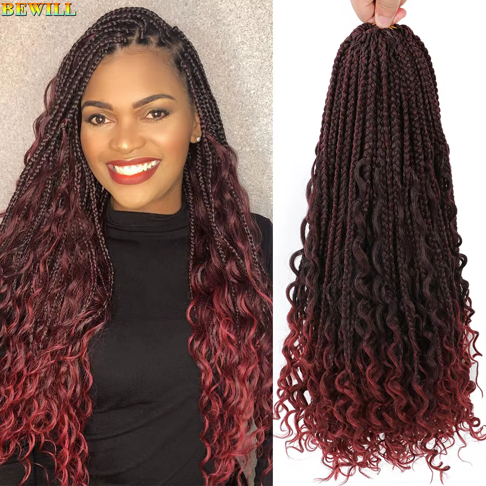 Extensions de tresses bohémiennes longues de 18 pouces, tresses de boîte de déesse, cheveux au croch