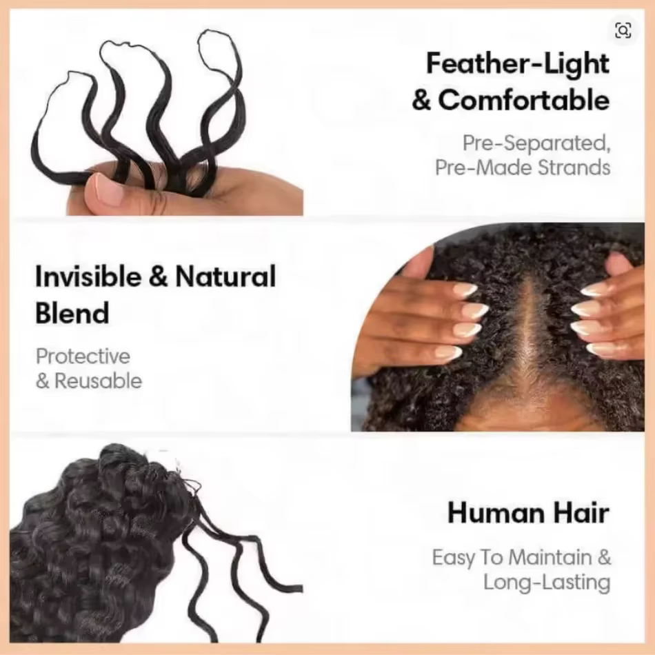 Extensions de cheveux humains bouclés crépus au crochet, tresses invisibles sans nœuds, pré-séparées