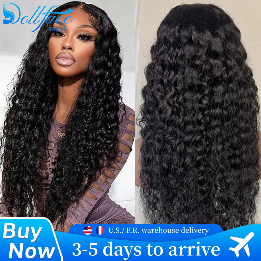 Perruque Lace Front Wig sans colle bouclée 4x4 5x5, couleur naturelle, Deep Wave, pre-coupée, brésil