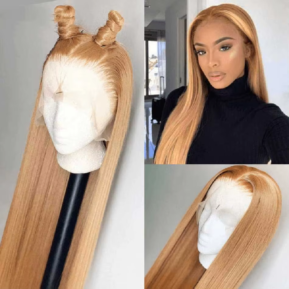 Tuneful 27 #   Perruques en cheveux humains de couleur blonde miel, lisses, 180%, 13x6, dentelle tra