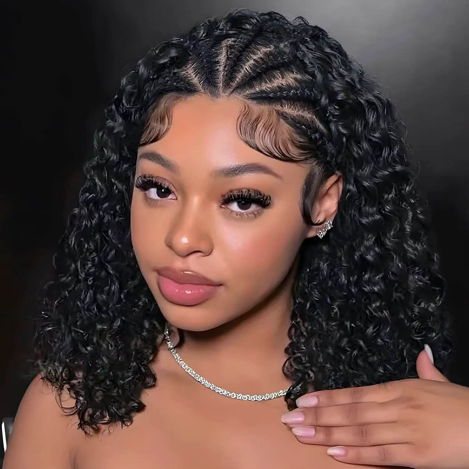 Perruque Bob tressée style cornrow, cheveux humains brésiliens bouclés profonds, sans nœuds, perruqu