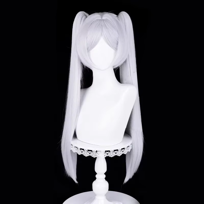 Anime Frieren Cosplay perruque argent blanc deux queues de cheval résistant à la chaleur perruques d