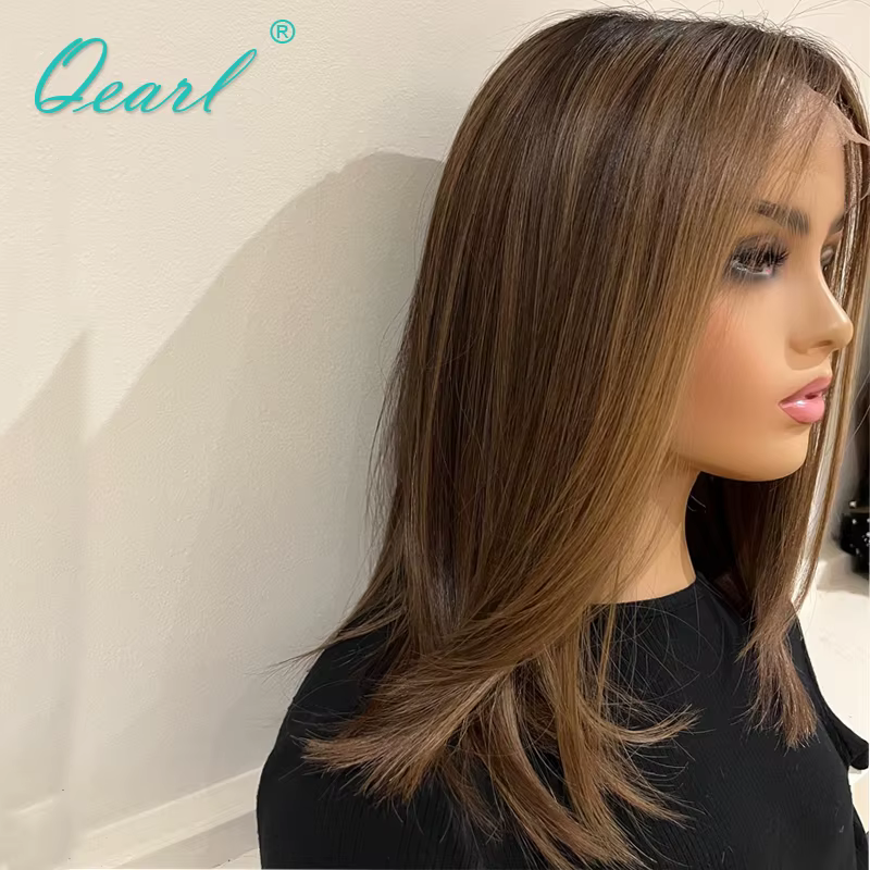 Qearl-Perruque de cheveux humains sans colle pour femme, 100% cheveux humains, bonnet de petite et g