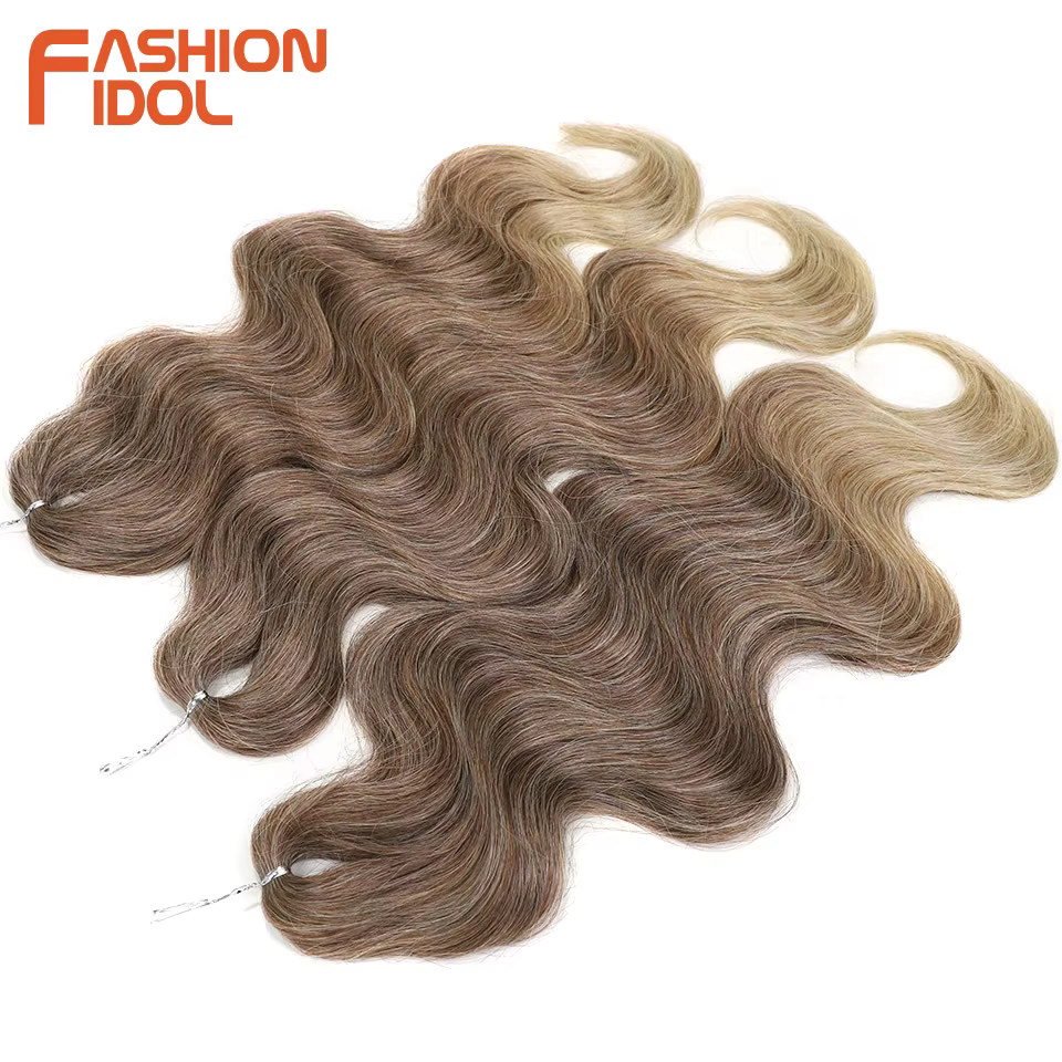 FASHION IDOL 24 pouces vague de corps Crochet cheveux 3 pièces tresses de cheveux synthétiques faux