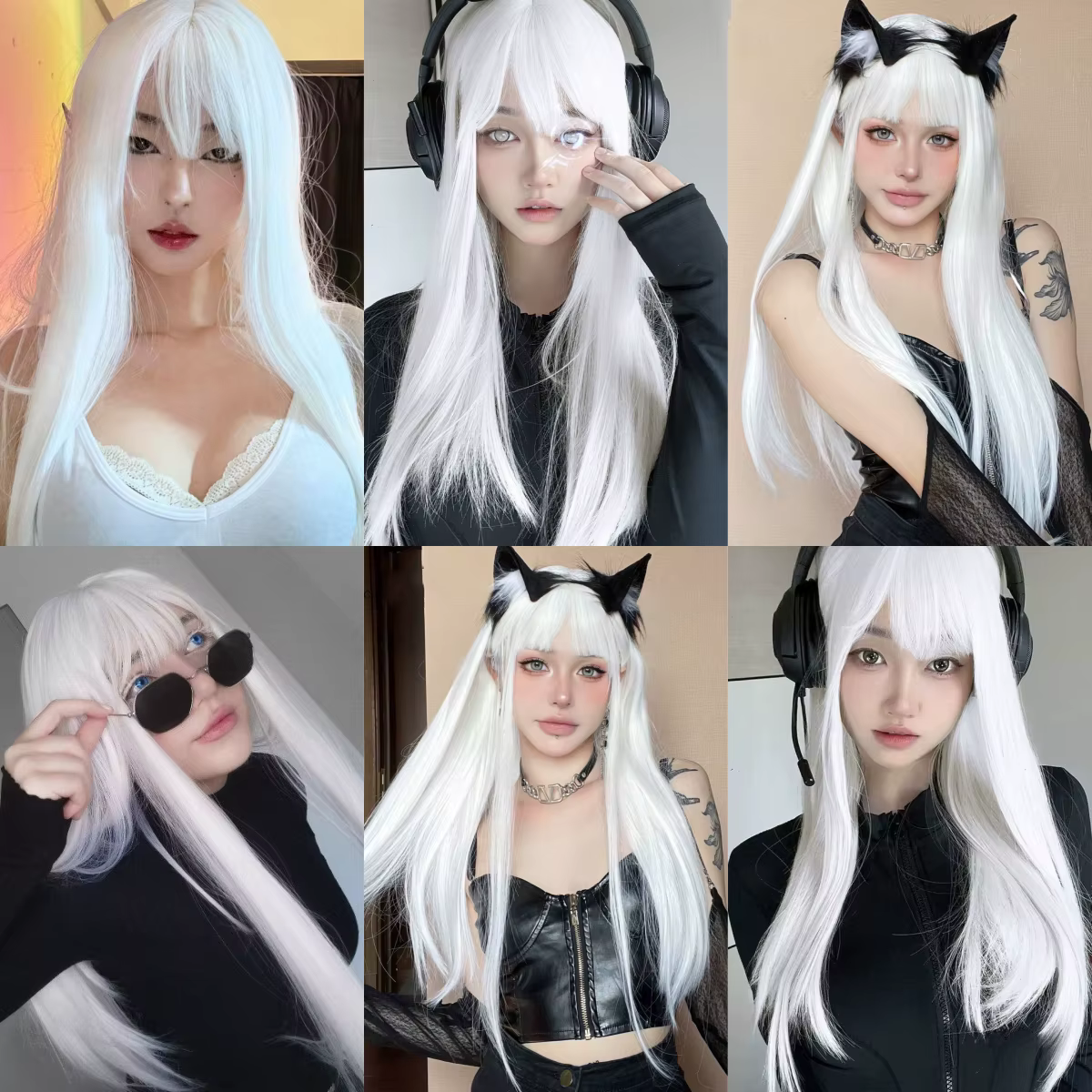 HENRY MARGU – perruques synthétiques longues et lisses blanches pour femmes, faux cheveux colorés de