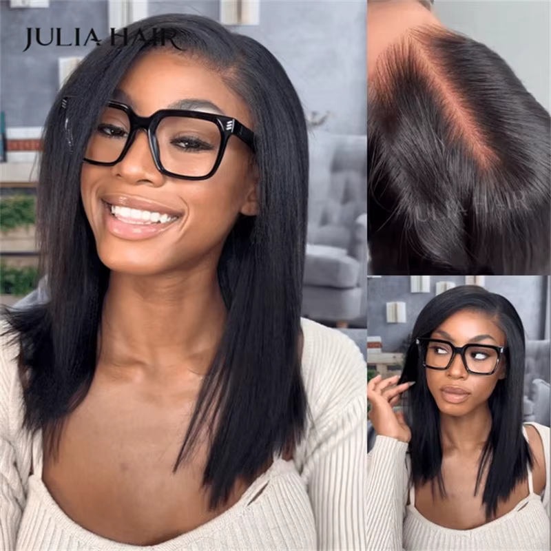 Julia Hair-Perruque Bob droite sans colle Yaki, 7x5, Bye Bye Knots, Gluless BOb Human Hair, Wear and