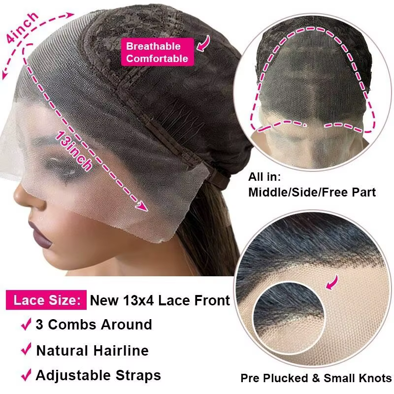 Perruque synthétique à dentelle HD avec mèches brunes ombrées blondes, perruque de fête et de tous l