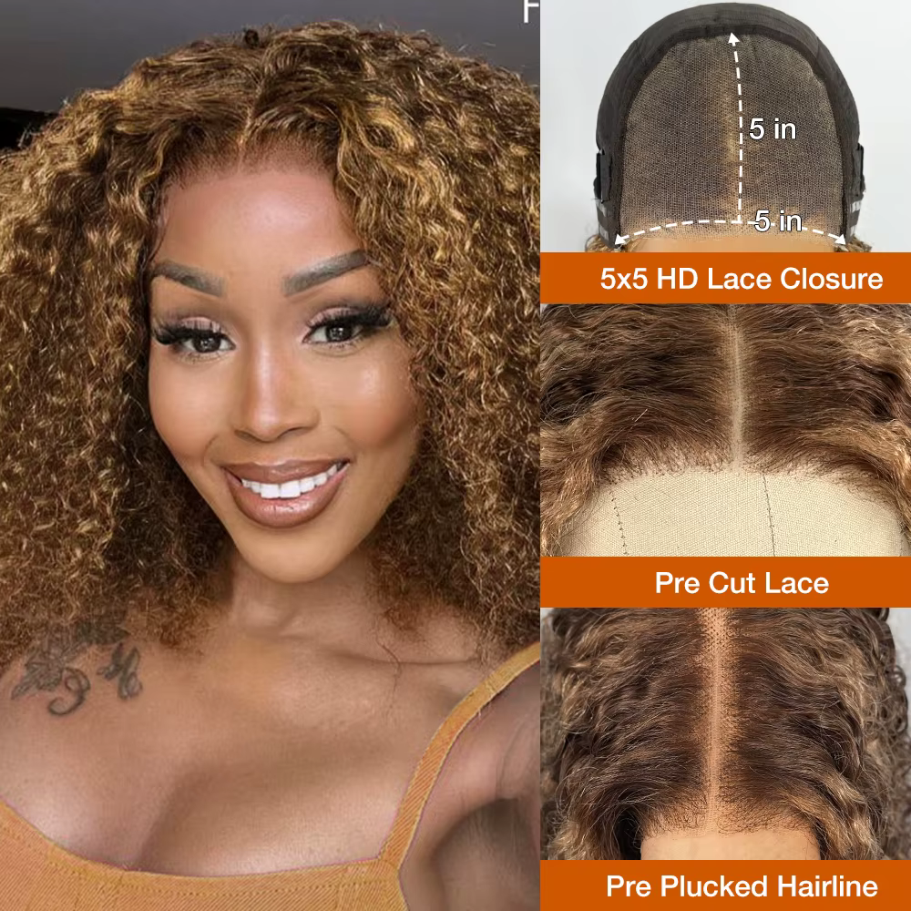 Perruque Bob Lace Front Wig naturelle sans colle, cheveux humains, blond miel, pre-plucked, pré-coup