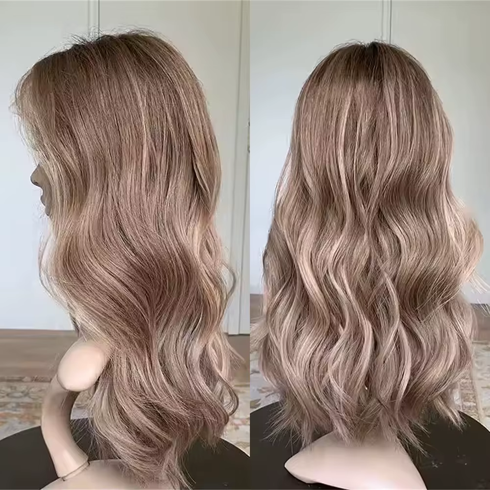 Perruque en dentelle HD de luxe en fibre premium, blonde foncée balayage, dentelle invisible, perruq