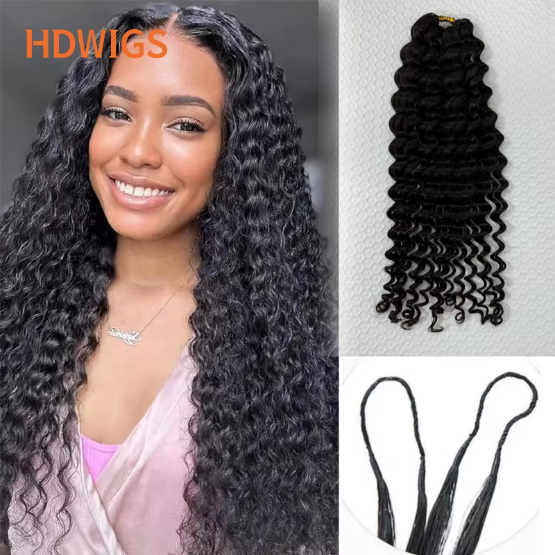 Extensions de cheveux au crochet sans nœuds pré-séparées Deep Wave, cheveux humains bouclés profonds