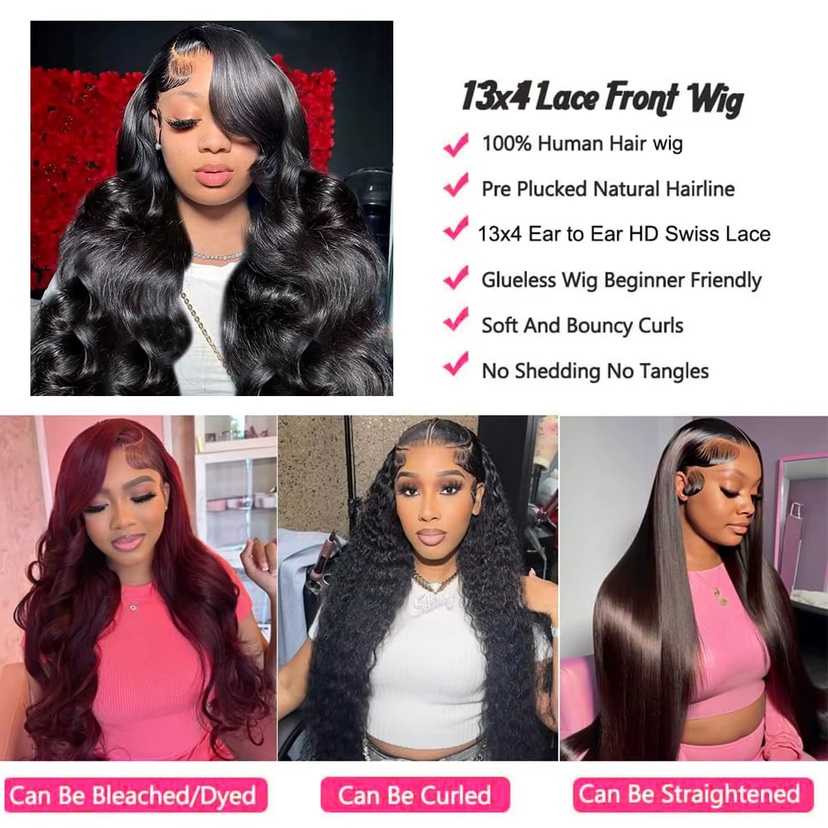 Perruque Lace Front Wig Body Wave Naturelle, Cheveux Humains, 4x4, 13x4, 13x6, HD, 14-34 Pouces, Pre