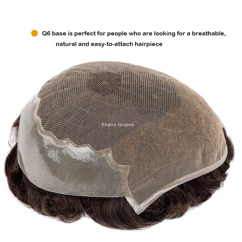Q6 hommes perruque humaine mâle cheveux prothèse dentelle et noué PU perruques pour hommes, perruque