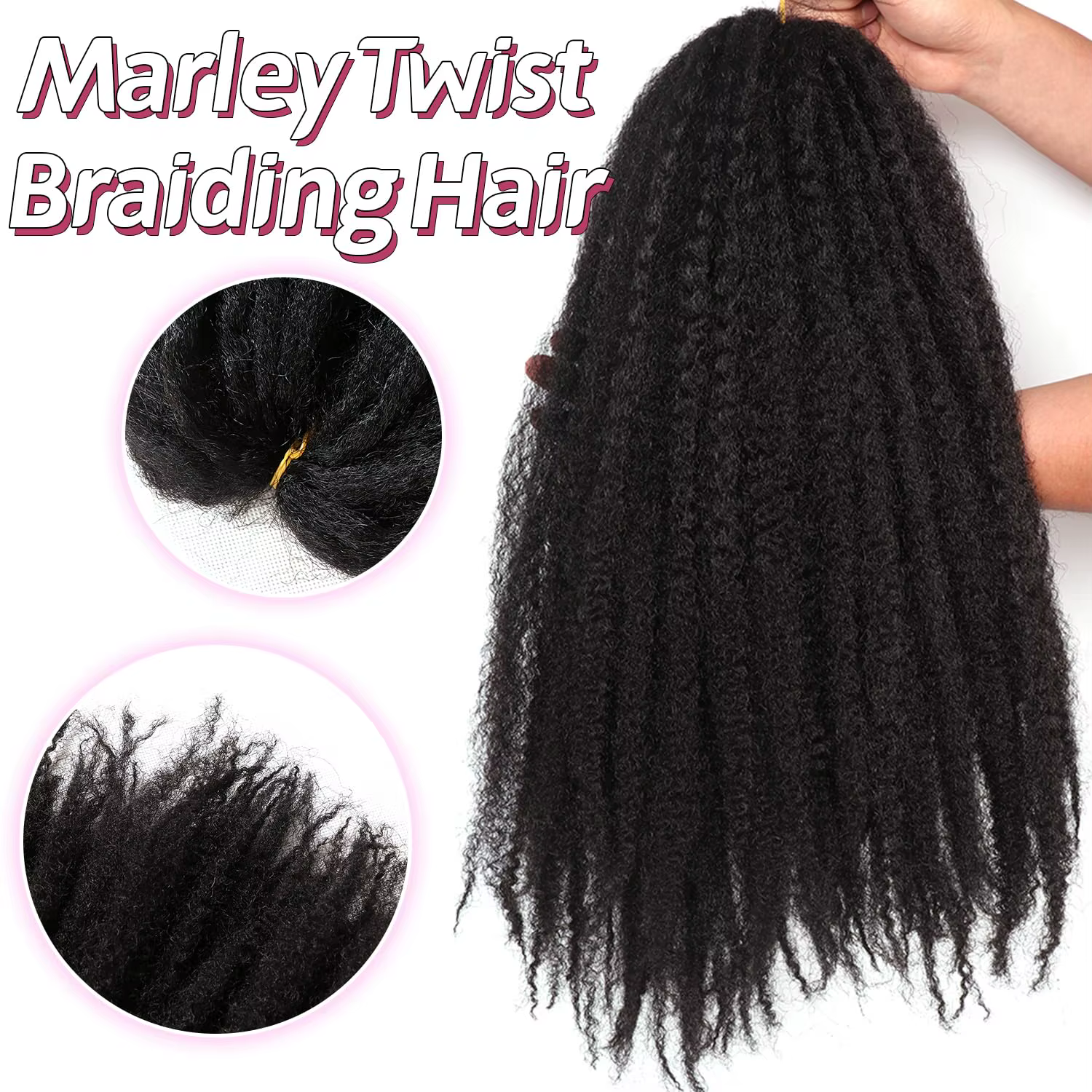Cheveux synthétiques Marley Twist pour tresses – 18 pouces, doux, pour tresses Marley Twist, 1/3/8 p