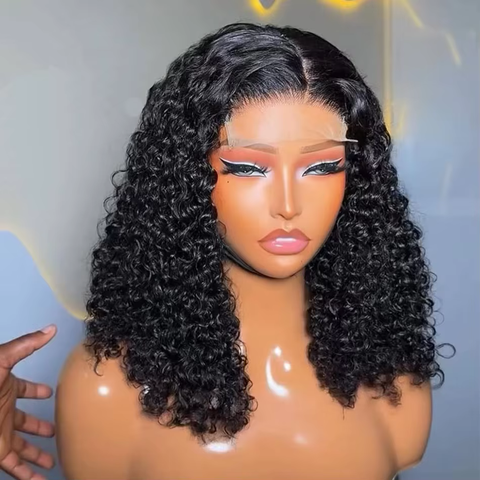 Perruque courte bob en cheveux brésiliens bouclés crépus avec closure en dentelle 4x4, 100% cheveux
