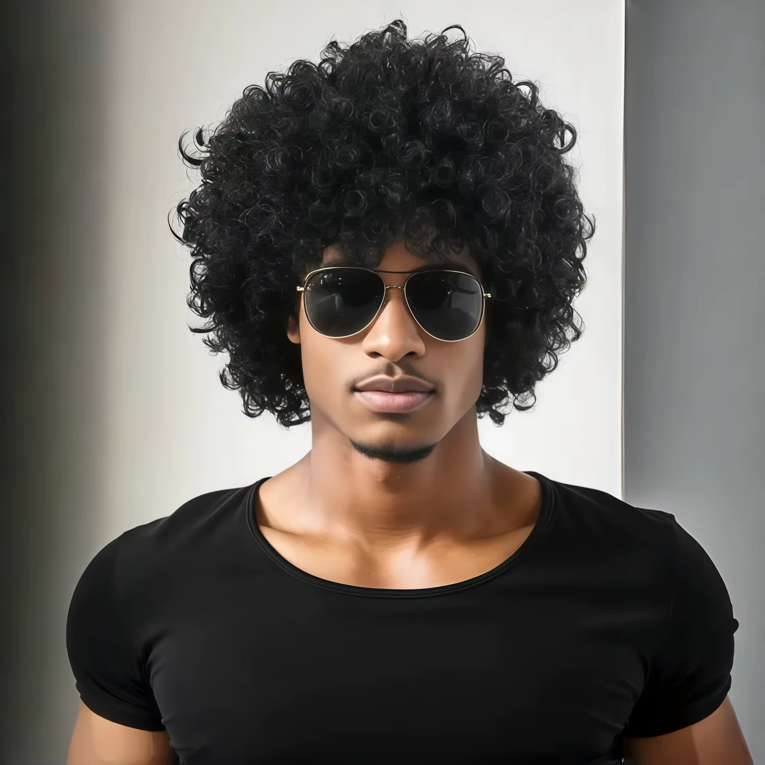 Perruque courte bouclée noire de style africain, adaptée aux hommes, costume de jeu de rôle, matéria