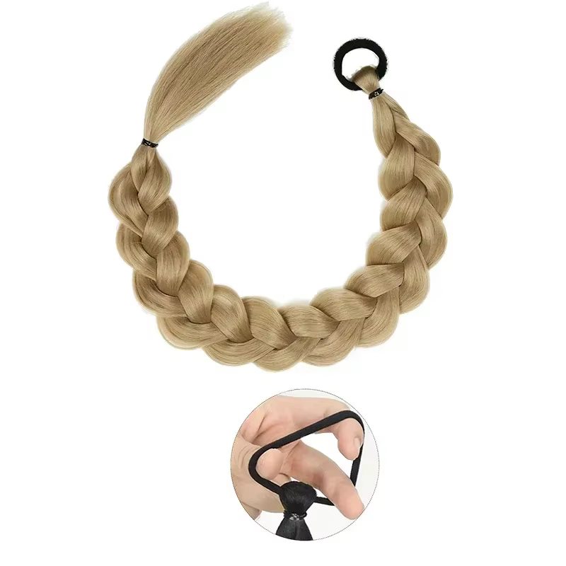 2 extensions de cheveux synthétiques tressées longues à enrouler, queue de cheval tressée marron pou