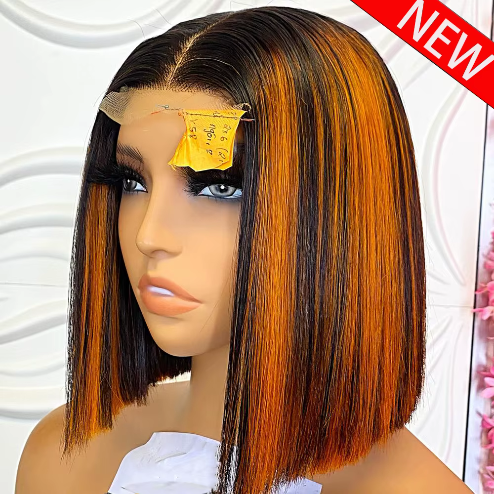 # Perruque Bob 1B/350 Highlight, lisse, 13x4, dentelle HD transparente, perruque frontale en cheveux
