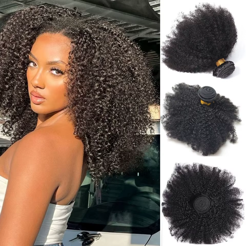 Extensions de Cheveux Humains Afro Crépus Bouclés, Lots de 1/3/4, Cheveux Indiens Vierges Bruts, Cou