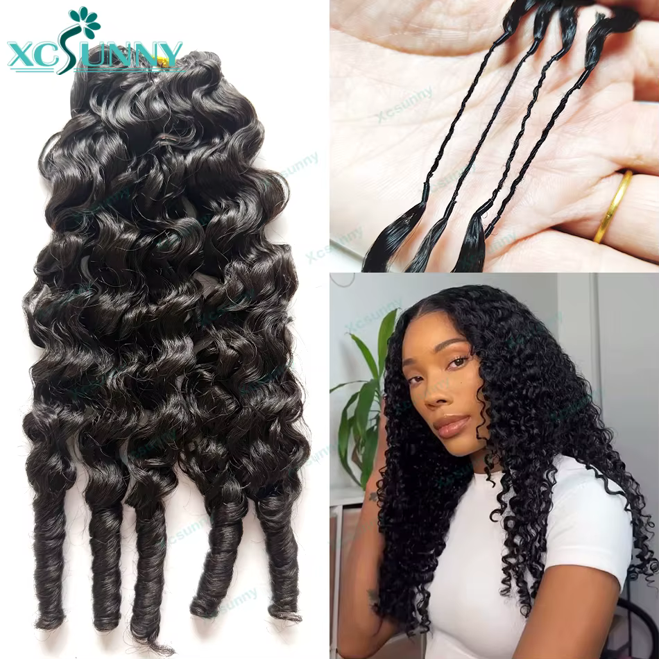 Extensions de cheveux humains au Crochet de plumes vague d'eau bouclée sans noeuds pré-séparés plume