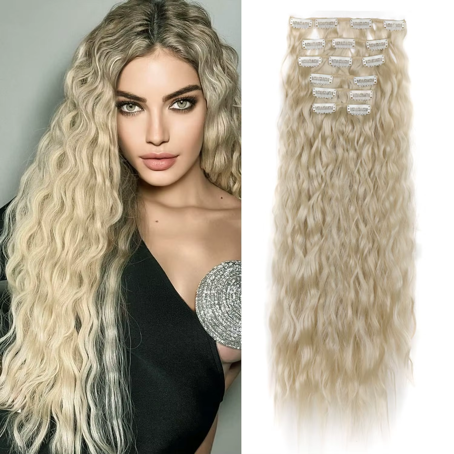 Extensions capillaires synthétiques bouclées à clips, ensemble de 6 pièces, postiche longue de 20 po