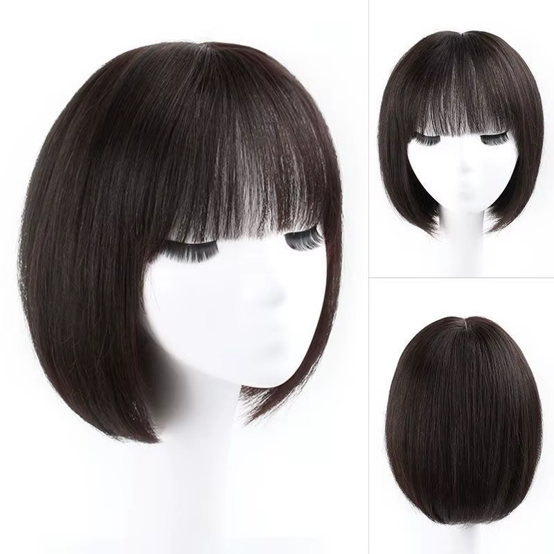 Perruque Bob courte de cheveux humains pour femmes perruques droites Toppers avec frange perruques d