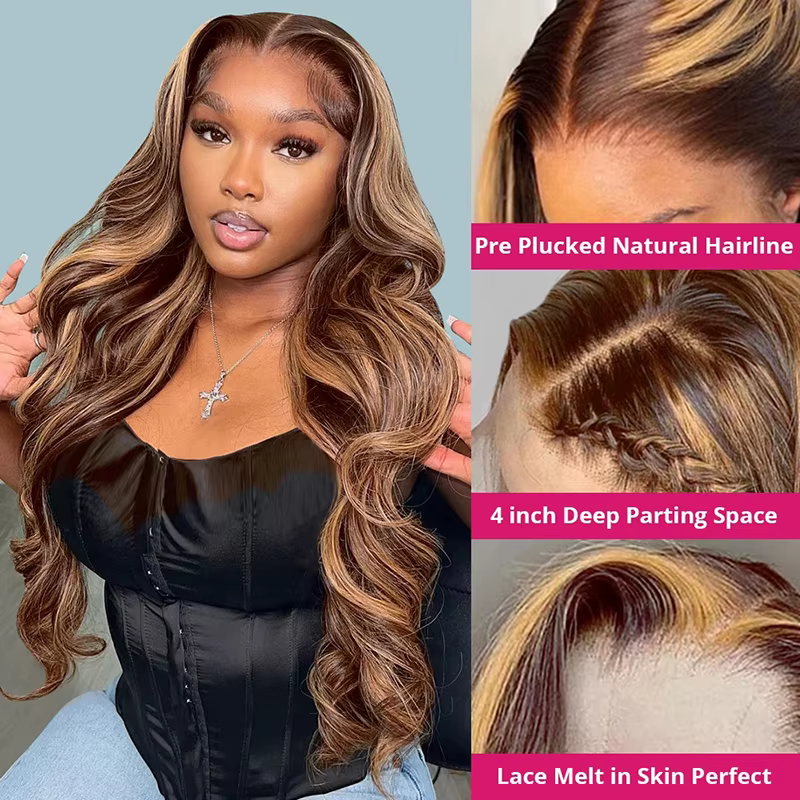 Perruque Lace Front Wig Body Wave Brésilienne Naturelle, Cheveux Vierges, 13x6, 13 tage, 360 HD, à R