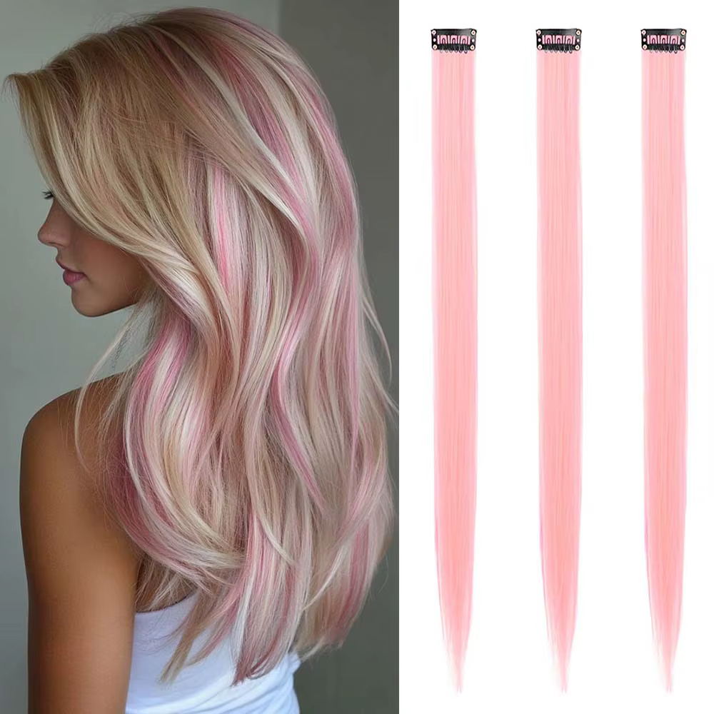 Extensions capillaires synthétiques colorées à clipser, 22 pouces, arc-en-ciel, parfaites pour fête,