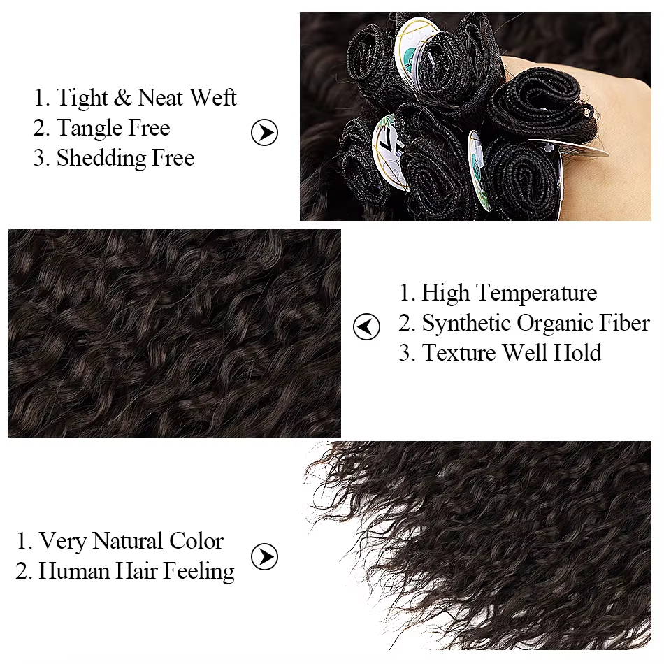 Mèches synthétiques bouclées et crépues, tissage de cheveux longs Jerry Anjo Plus, Extensions capill