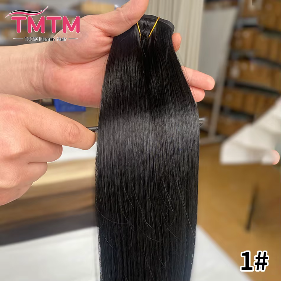 Extensions de cheveux invisibles en PU 100% brésiliennes, 7 pièces, cheveux humains Remy lisses natu