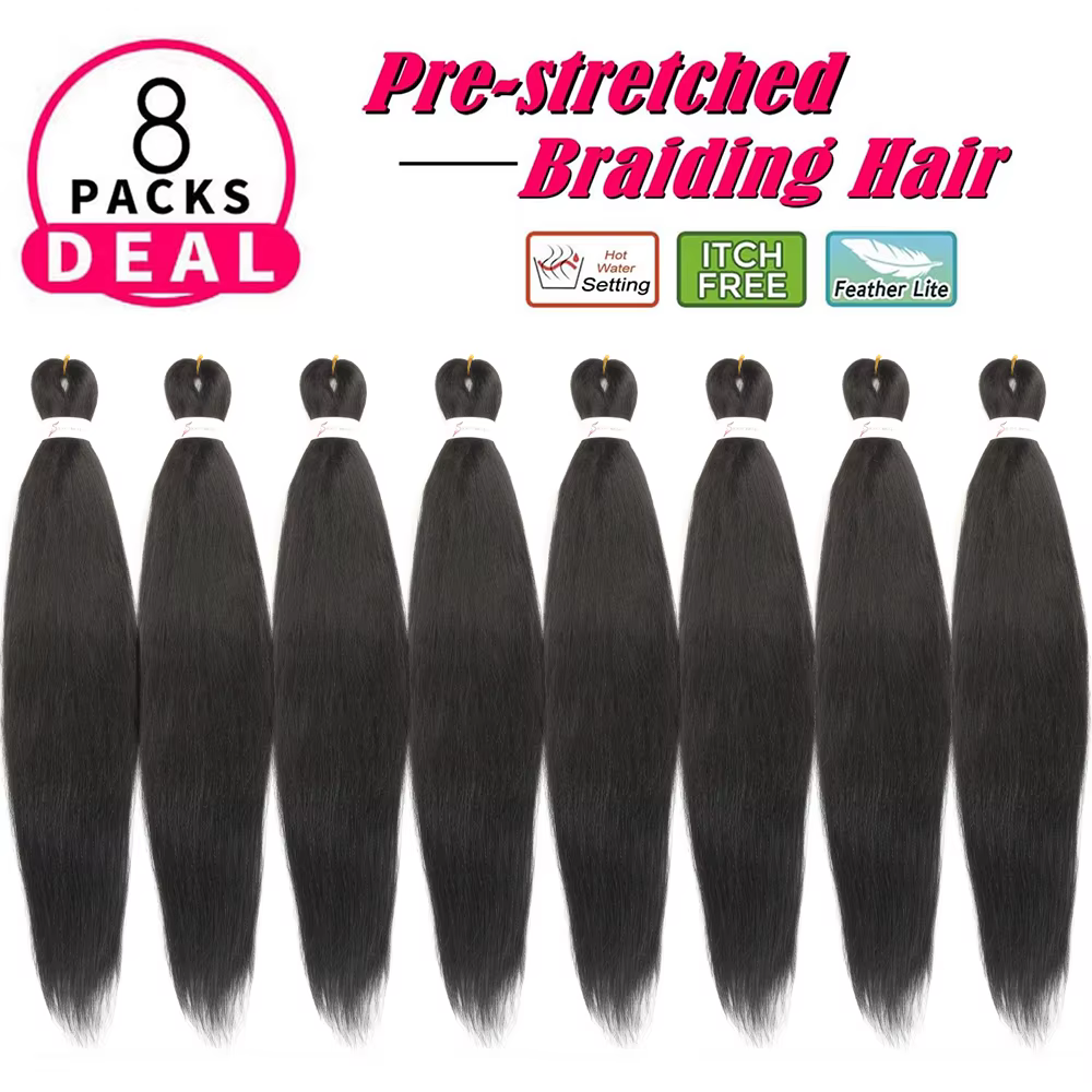 8 paquets de cheveux tressés pré-étirés 30 pouces/26 pouces/20 pouces Extensions de tresses Xpressio