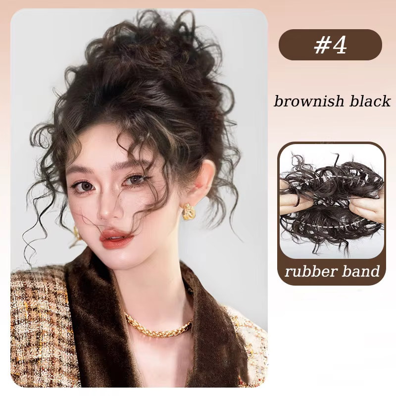 Extensions de chignon en cheveux synthétiques bouclés, perruque ondulée, chignon bouclé avec élastiq