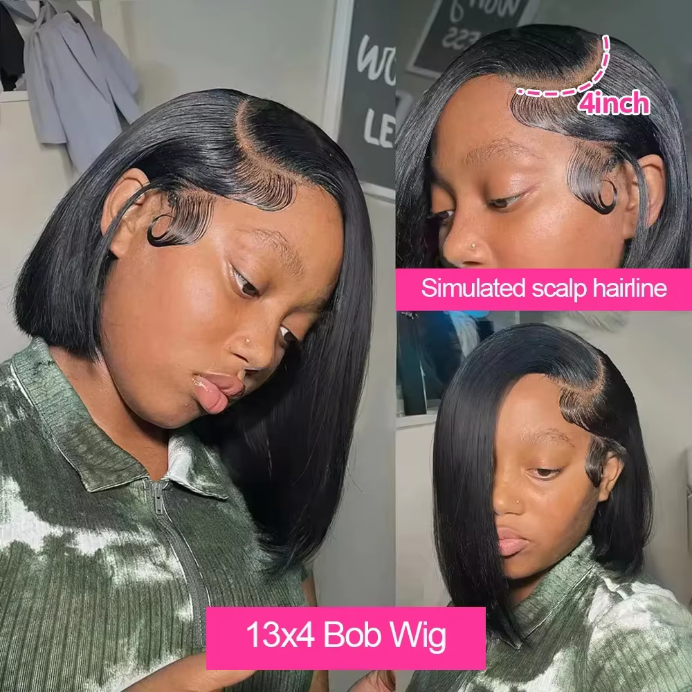 Perruque courte bob 13x6 sans colle, densité 250%, lisse comme un bâton, avec dentelle frontale HD, 