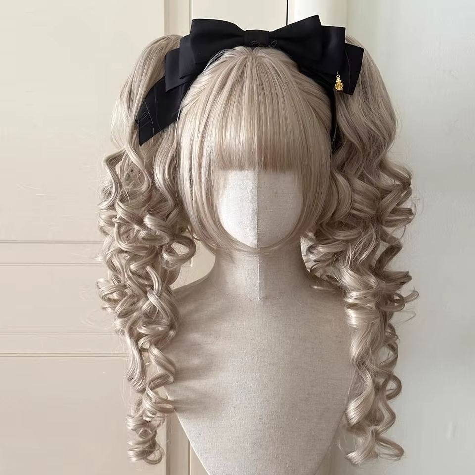 Perruque Lolita synthétique coupe princesse Double queue de cheval avec frange fille Ombre Blonde ma