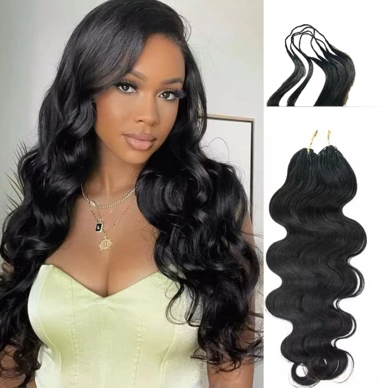 Extensions de cheveux humains au crochet, lisses et ondulées, couleur 1B noir, pré-séparées, sans nœ