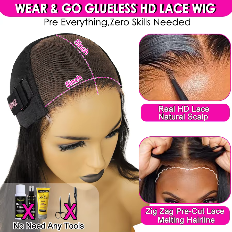 WOWANGEL-Perruque Bob Lace Closure Wig sans colle, cheveux humains lisses, Deep Part, 5x5 HD, 2x6, p