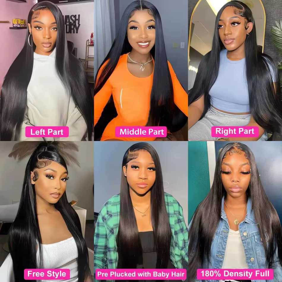 Perruque Lace Frontal Wig naturelle brésilienne transparente, cheveux lisses, sans colle, 4x4, Hd, 1