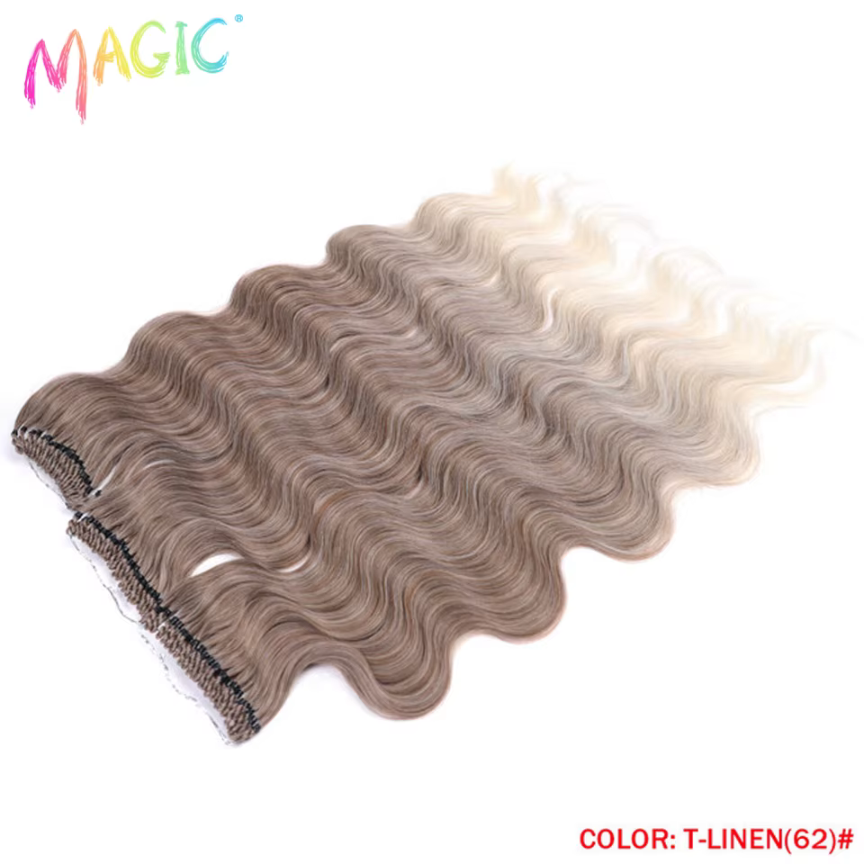 Magic-Extensions de cheveux synthétiques Body Wave, Ombre Blonde, Tresses à documents, Accessoires d