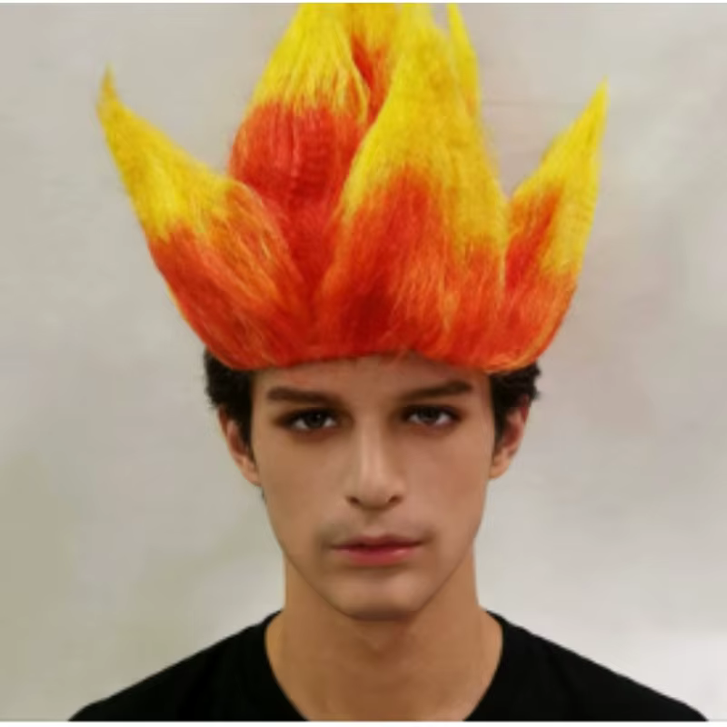 Perruque Anime Orange à Pointes – Perruque de Cosplay Halloween en Forme de Flamme pour Hommes et Fe