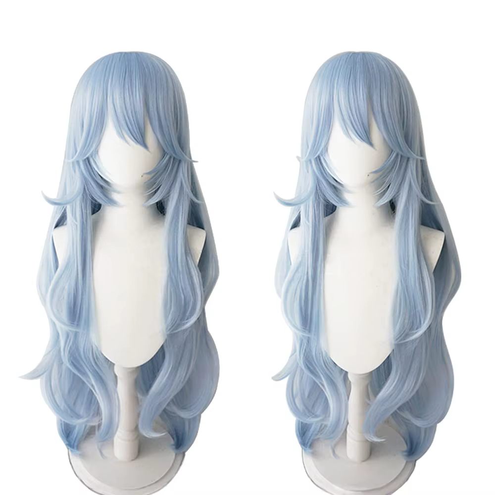 Rei Ayanami Anime Cosplay Perruque, Costume Rick Long, Cheveux Synthétiques Ondulés, Bleu Clair, ix