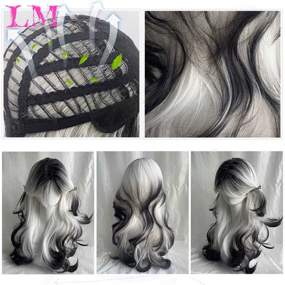 LM-Perruque Lolita Synthétique Longue et Droite avec Frange pour Fille, Mignonne Ombre, Rose, Blonde