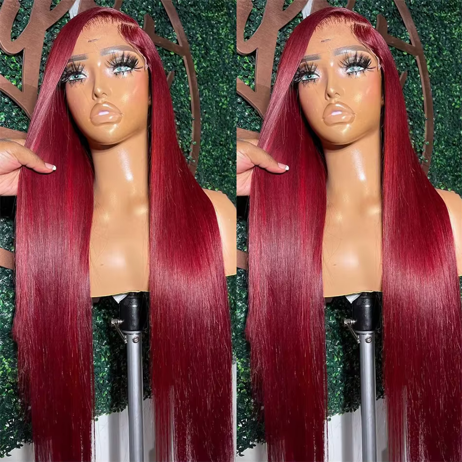 Perruque Lace Front HD 13x6 Rouge Bourgogne 99J sans colle, en cheveux humains vietnamiens Super Dou