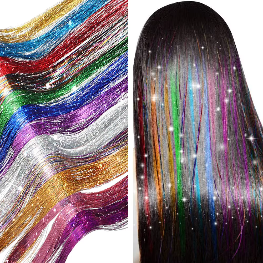 Extensions capillaires synthétiques scintillantes 93/120cm, guirlandes colorées arc-en-ciel, couvre-