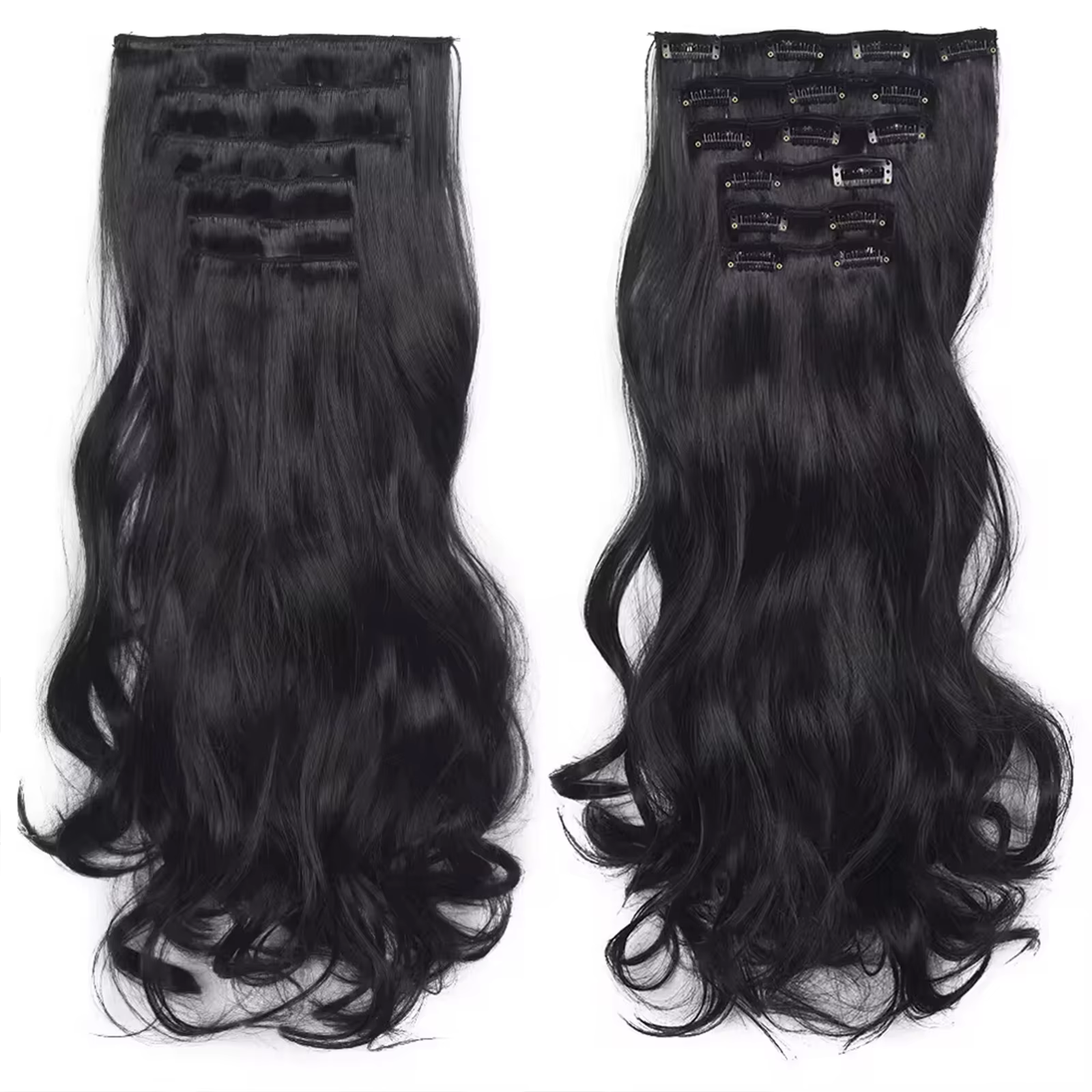Extensions de Cheveux Synthétiques Bouclés à Clips, Postiches Ondulés à Double Trame, Tête Complète,
