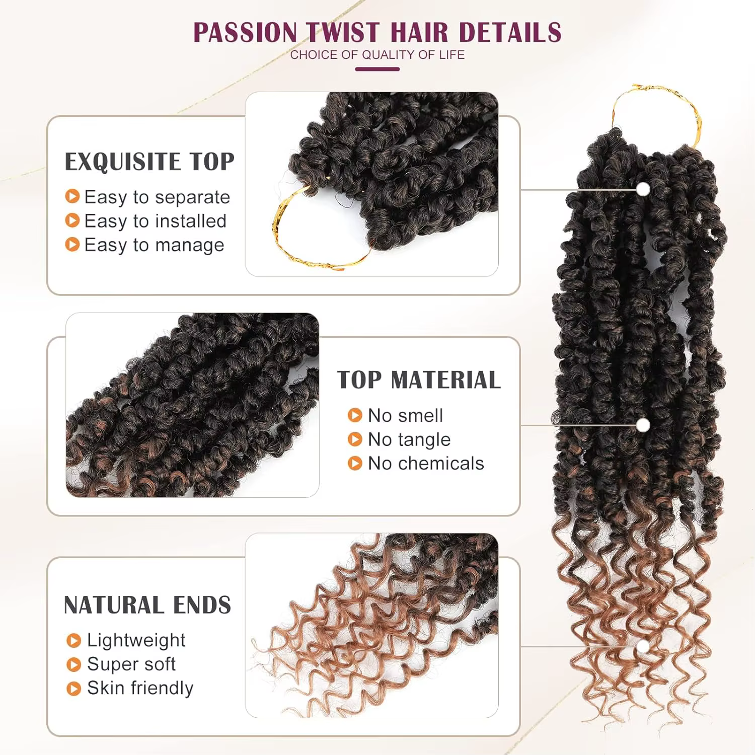 14 pouces Passion Twist Crochet cheveux 8 paquets pré-bouclés Passion Twist cheveux, court pré-boucl