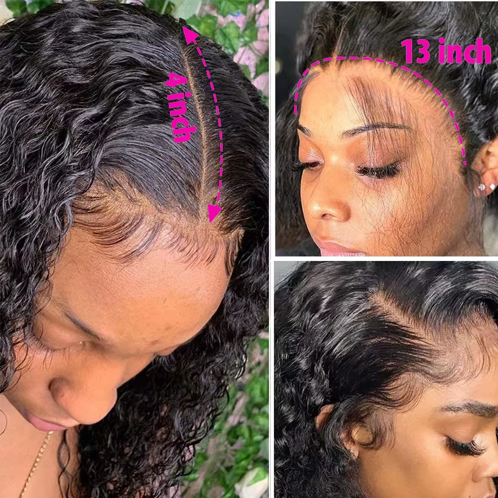 100% cheveux humains lâche vague profonde courte Bob perruques cheveux humains 13x4 Transparent dent
