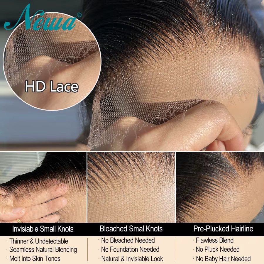 Perruque Naturelle Lisse Ultra Ajustée pour Femme, Cheveux Humains, 13x6, HD, Pre-Plucked, 3D, avant