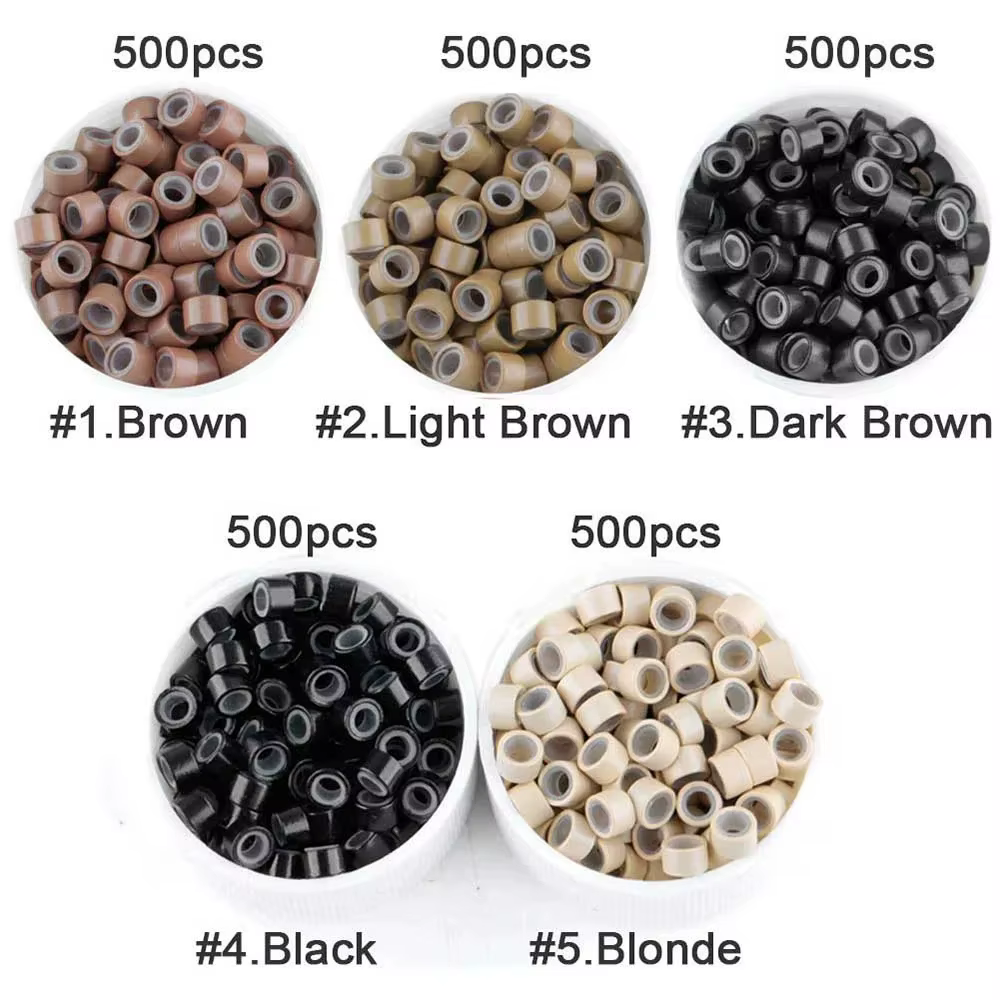 1000 pièces Extensions de cheveux Micro anneaux liens perles 5mm perles doublées de Silicone pour Ex