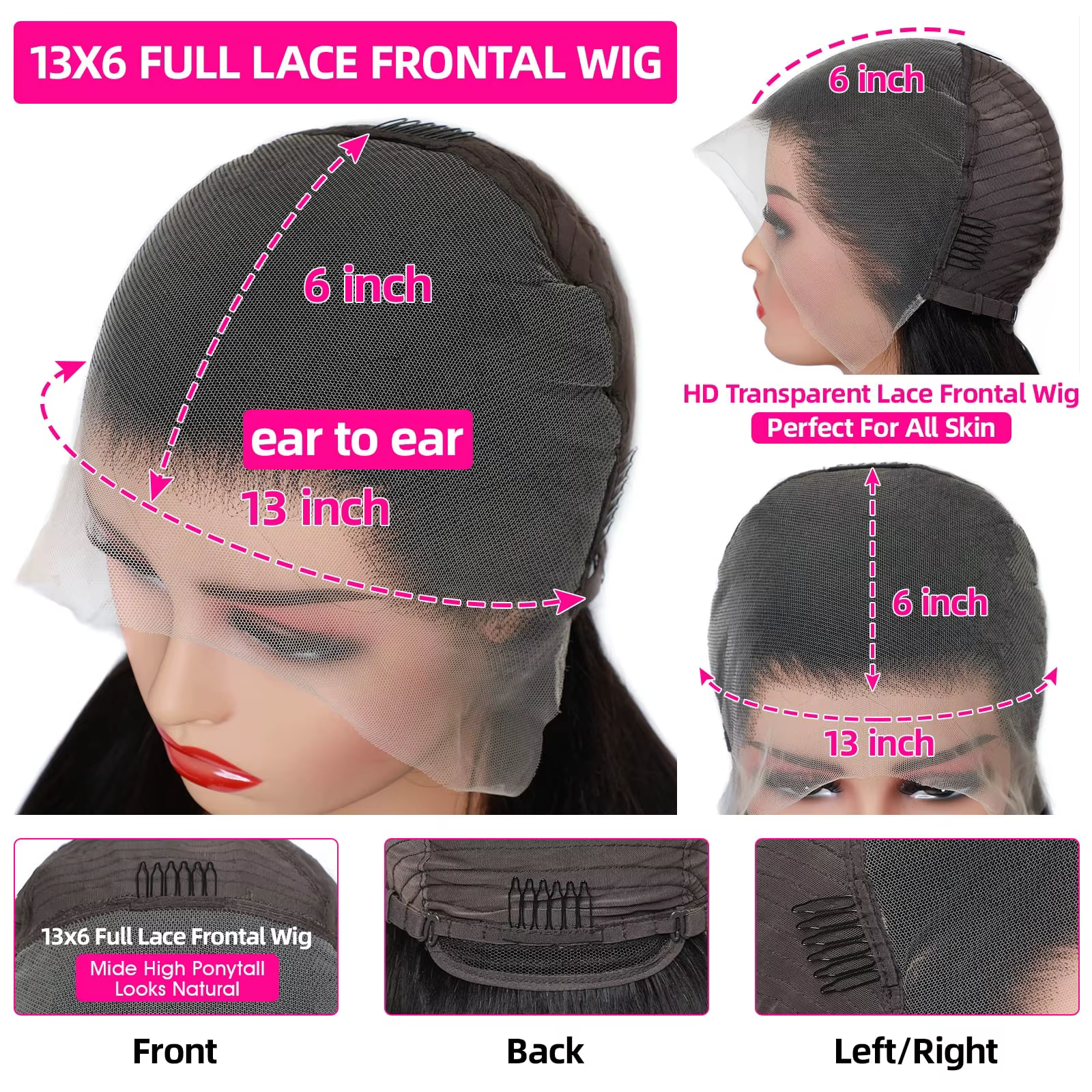 Perruques en cheveux humains lisses de 30 à 40 pouces, perruque frontale en dentelle HD 13x6, densit